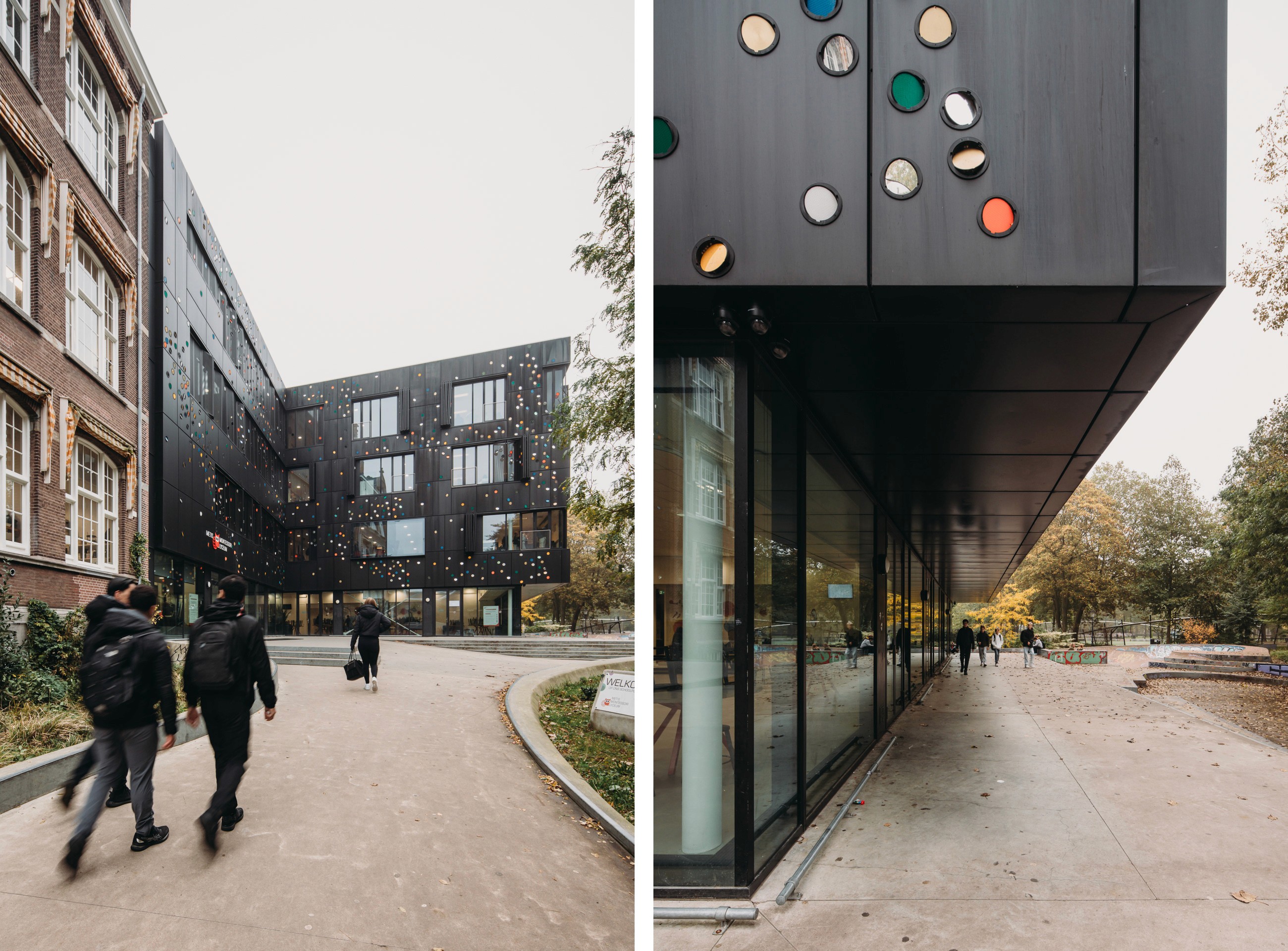 Photo of the exterior of the Metis Montessori Lyceum seen from the Oosterpark