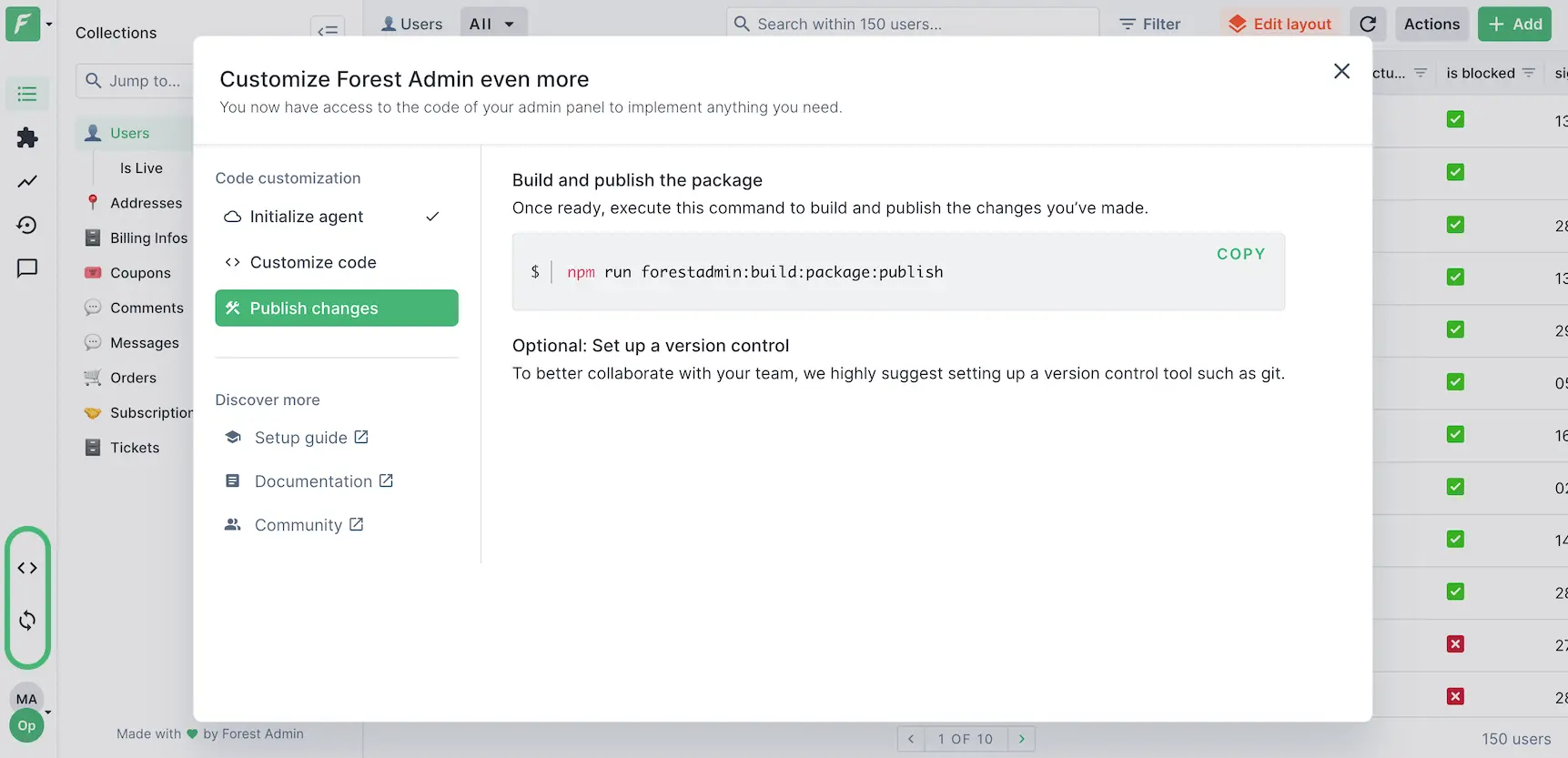Forest Admin Cloud customization step 3
