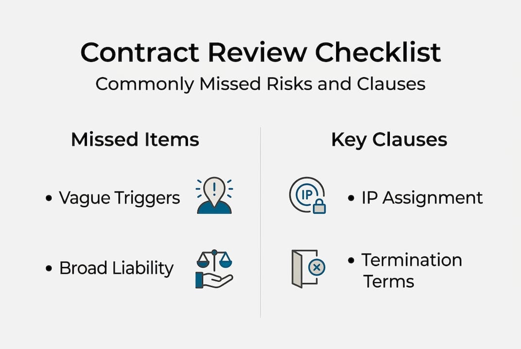 Infographic of contract review checklist risks