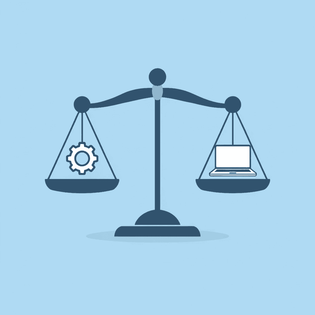 Balance scale comparing traditional document management on the left side versus the Otio AI system on the right side