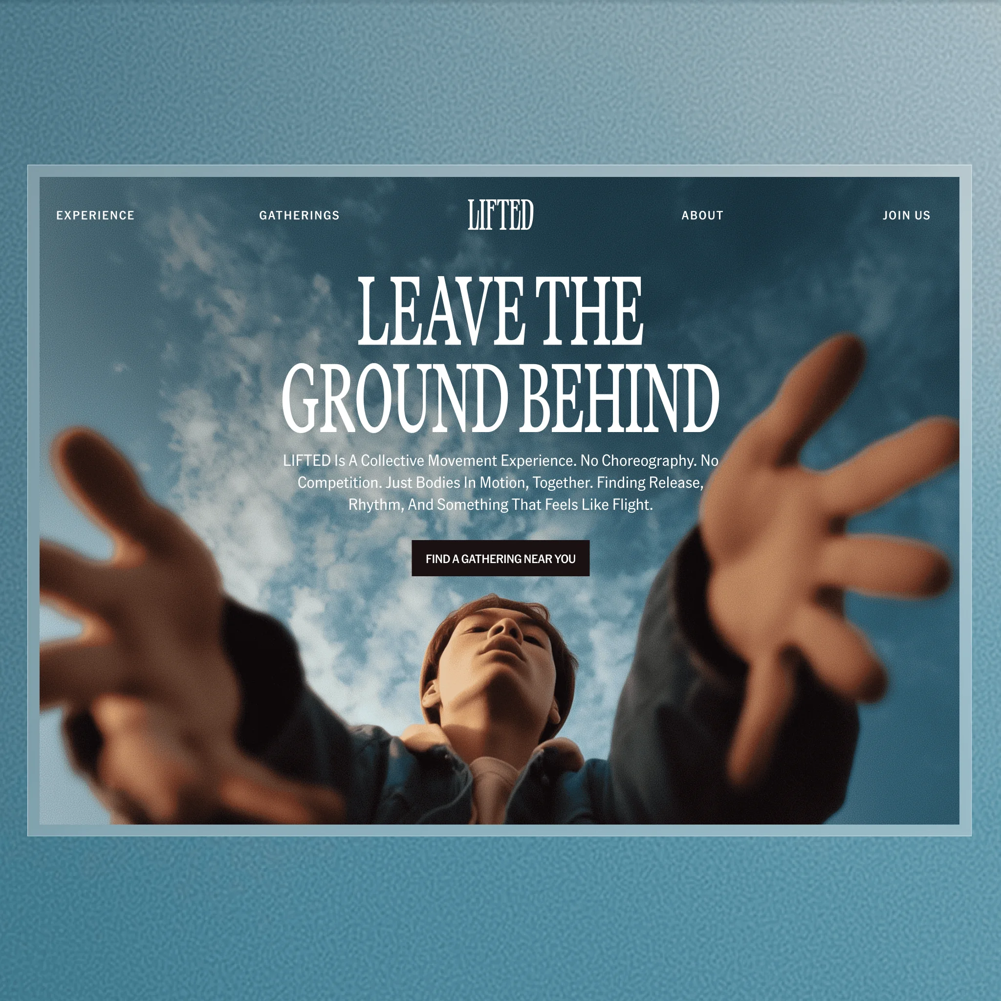 typographic, photographic, and emotional. Instead of showing action like every fitness brand, the system captures the stillness of elevation. Full system: oversized serif typography, vertical poster and social formats, aspiration-driven photography, and a website that reframes fitness as communal ritual.