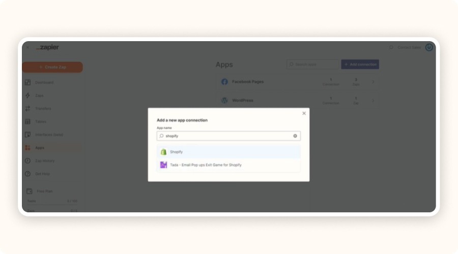 Zapier with Shopify store connection