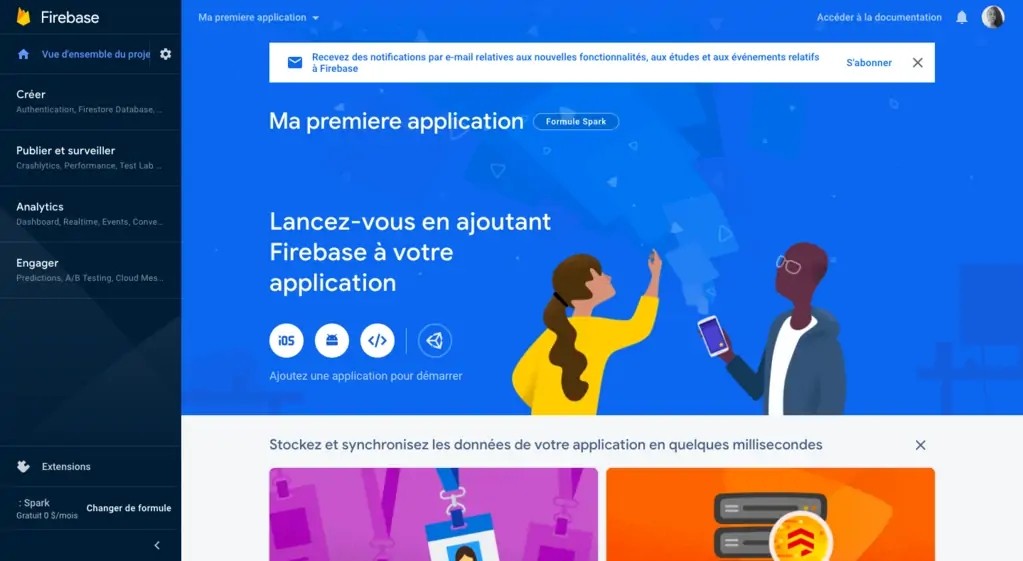 Interface de gestion Firebase