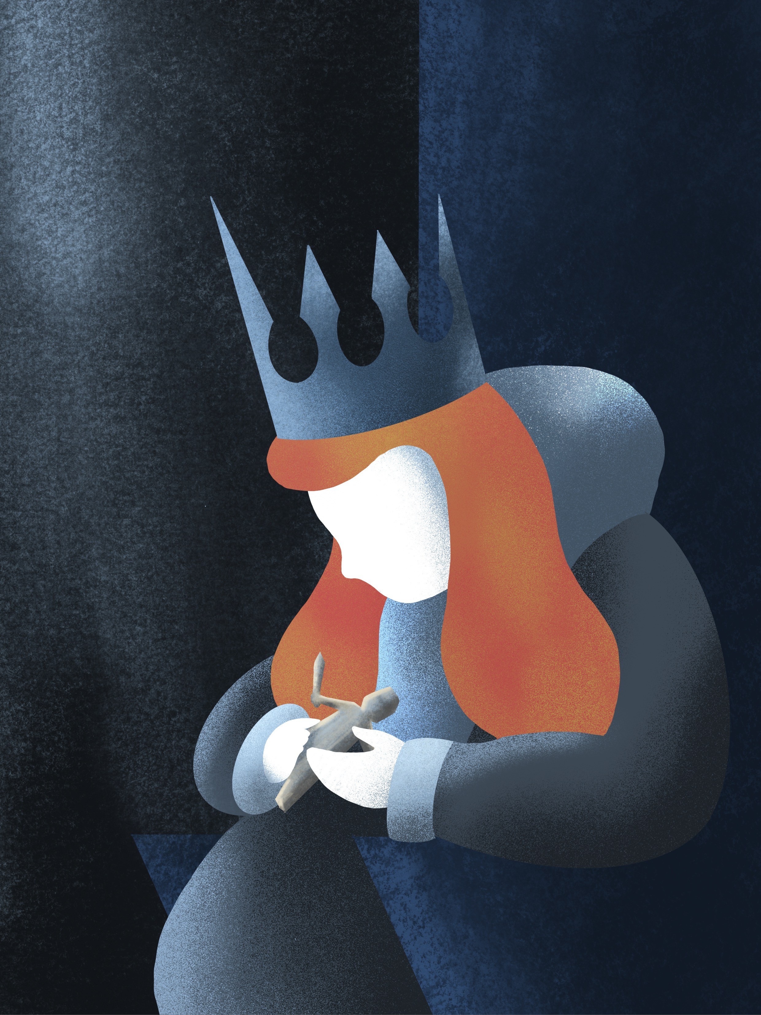 Illustration: Crowned figure holding a small drawing.
