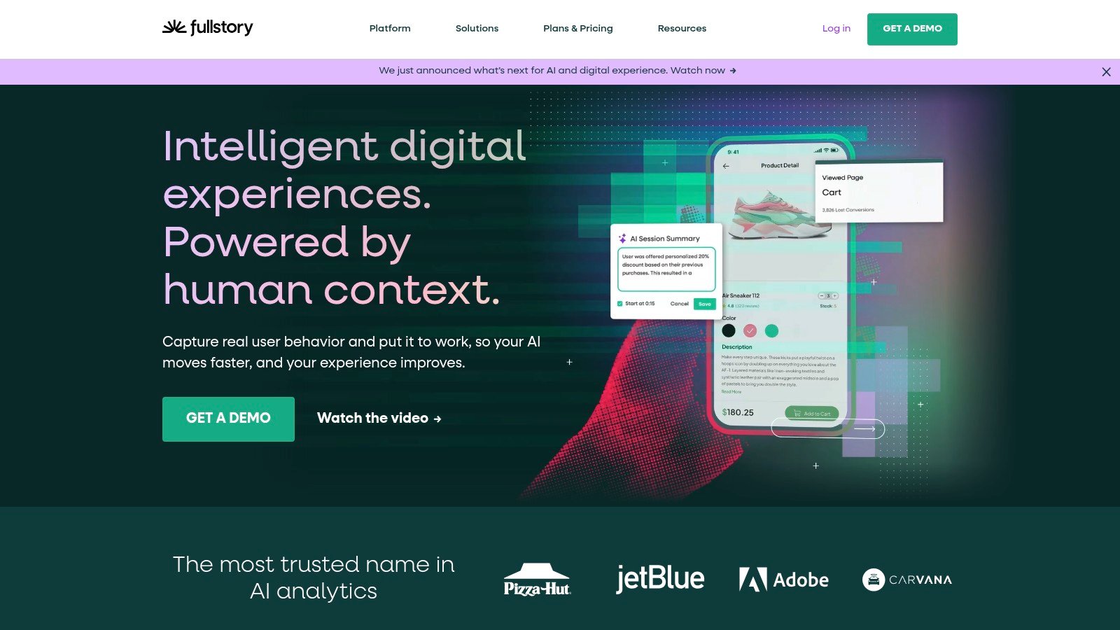 FullStory platform homepage
