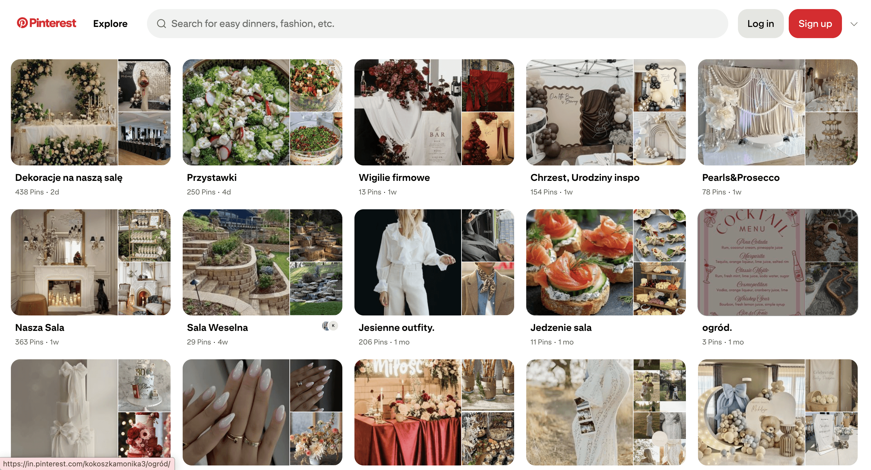 Pinterest board of a user showing their saved pins