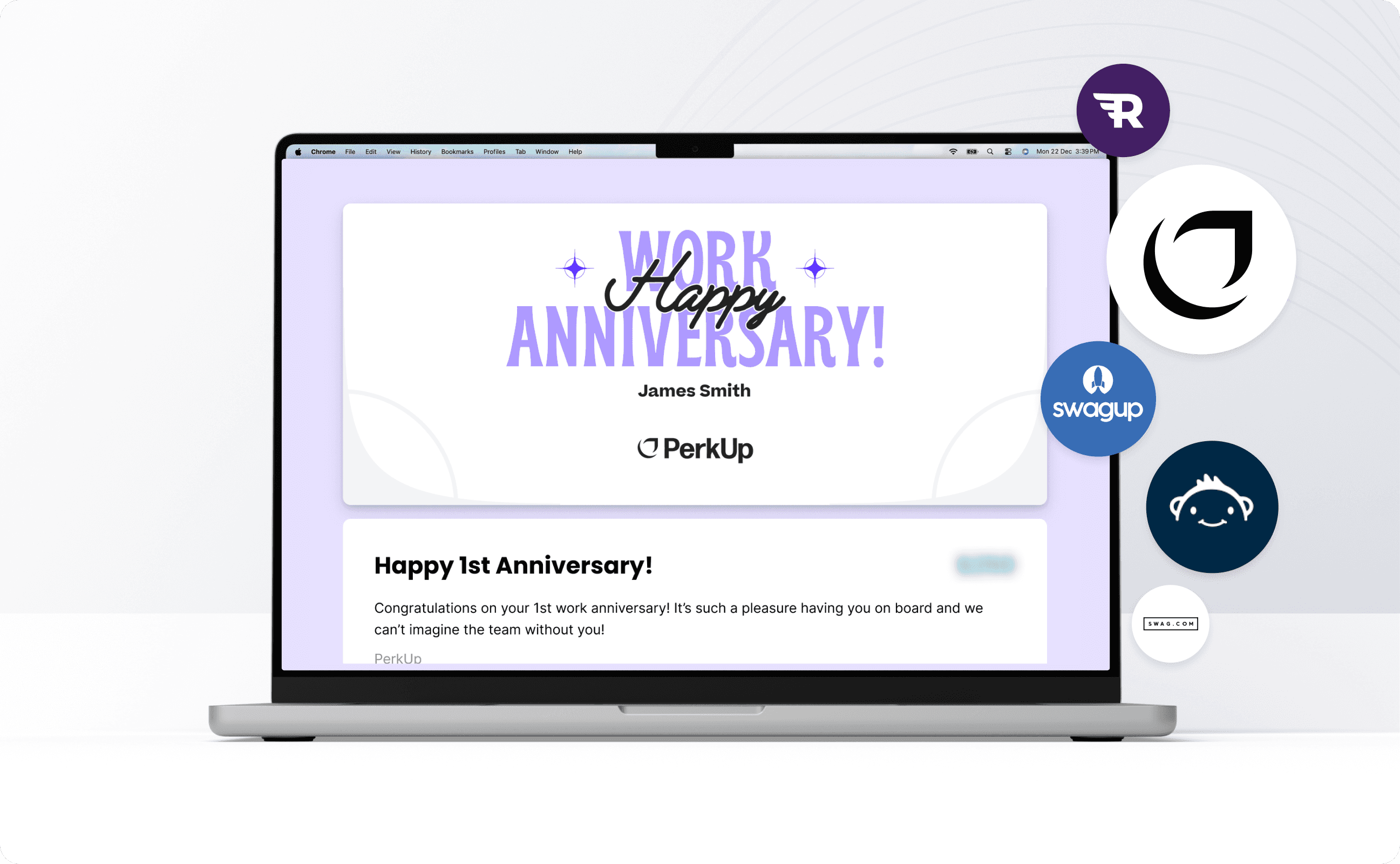 Laptop with a work anniversary automation.