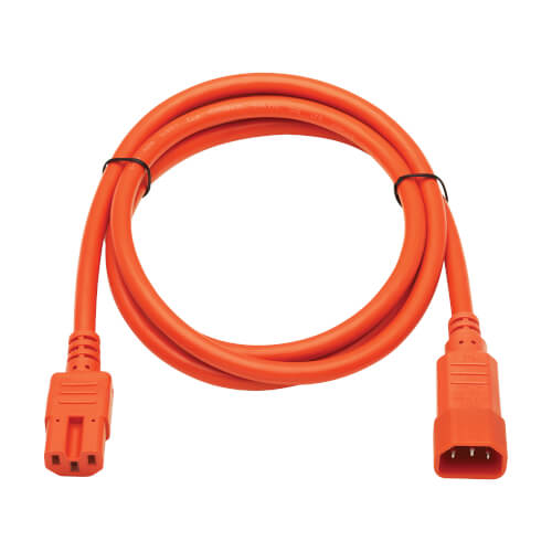 Cable de alimentación naranja con conectores NEMA a C13 para computadoras y equipos de red