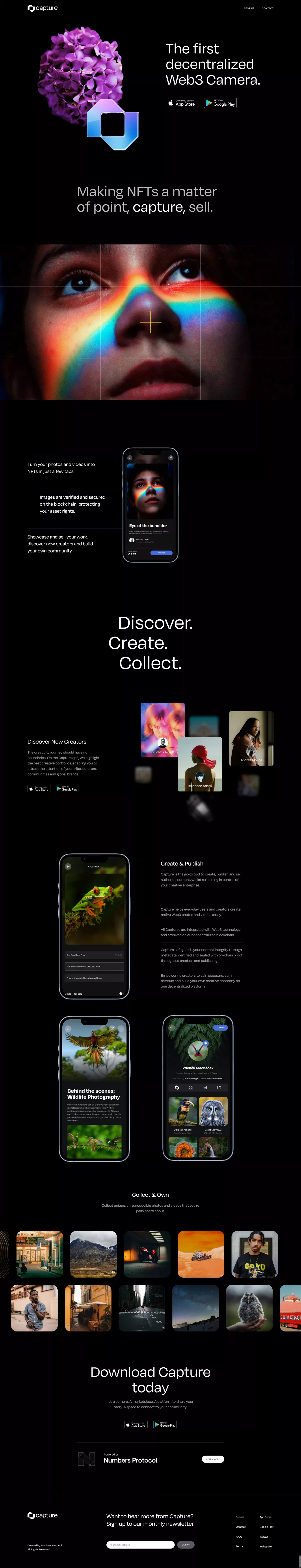 Capture App landing page screenshot showcasing Photography and Design design
