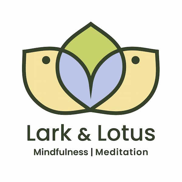 Simply pastel yellow, blue and green vector logo in which the shapes form a flower and two birds