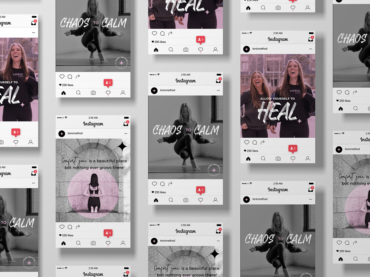 Instagram post designs featuring motivational fitness messages