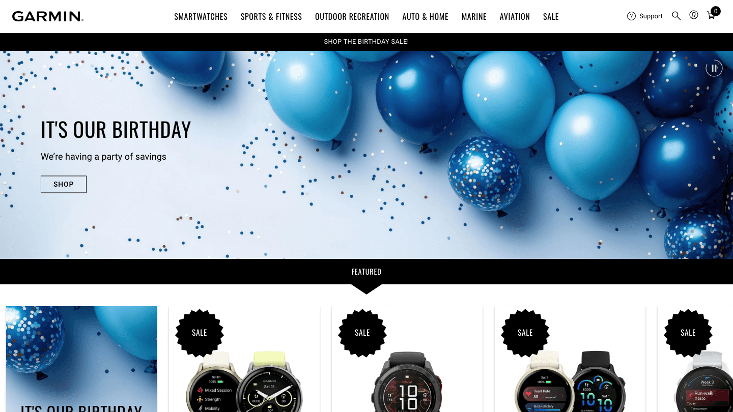 Garmin wearables lineup on garmin.com