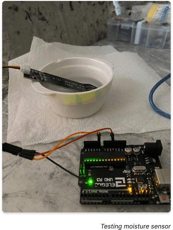 Moisture sensor being tested in water