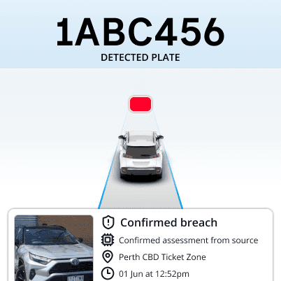 Parkitron officer app showing a parking compliance check workflow