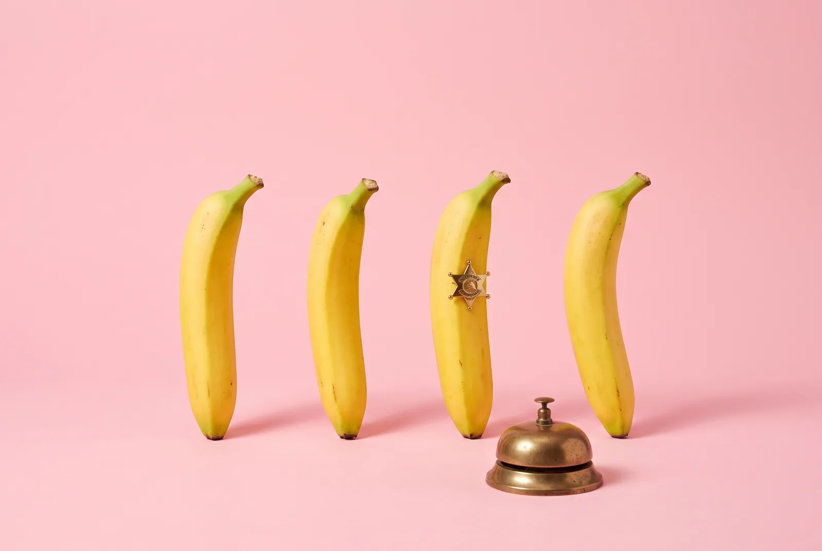 A line of bananas with one wearing a tiny sheriff's star badge, choosing who makes a good accountability partner for porn