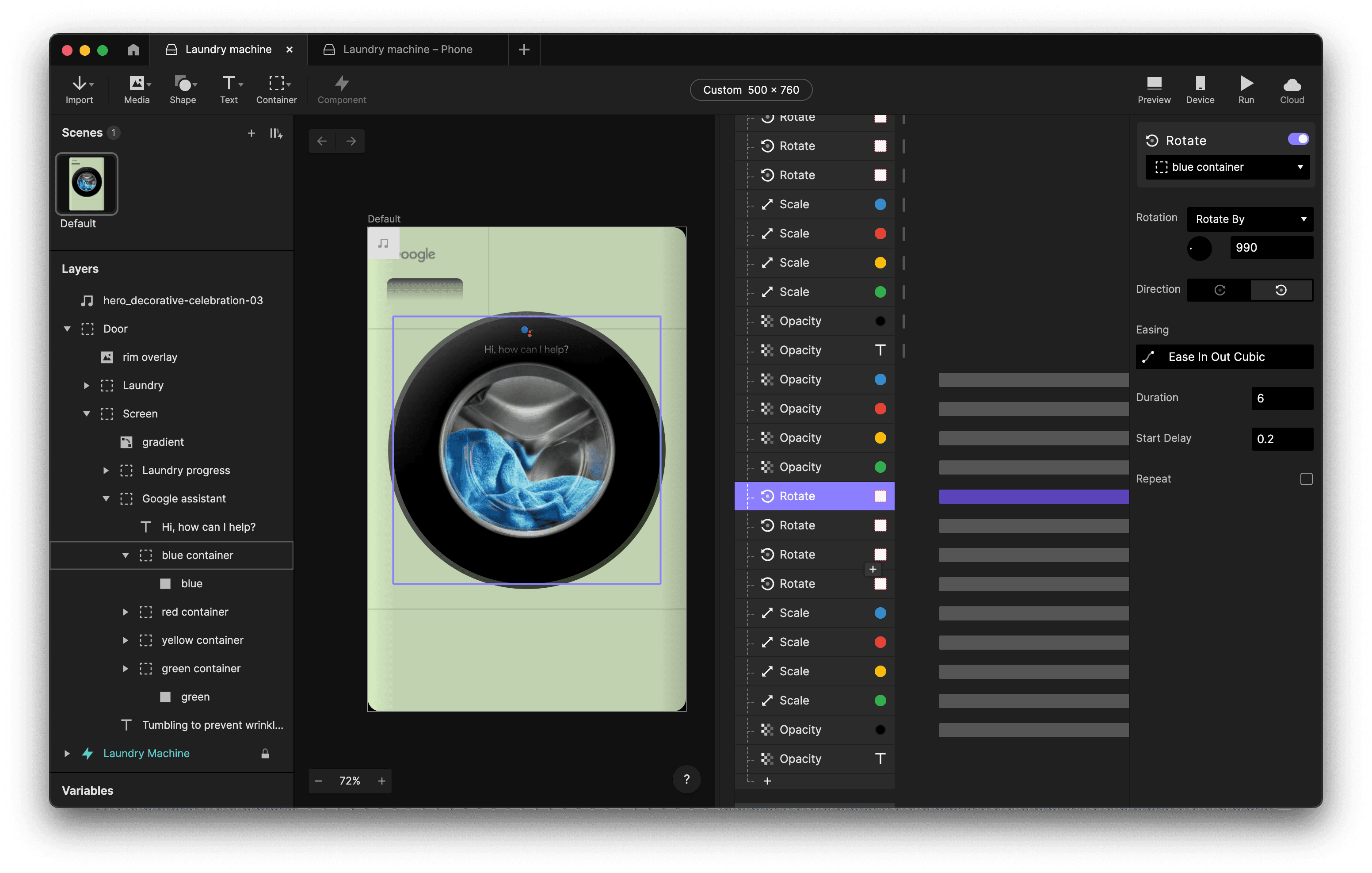 Google laundry machine prototype in protopie
