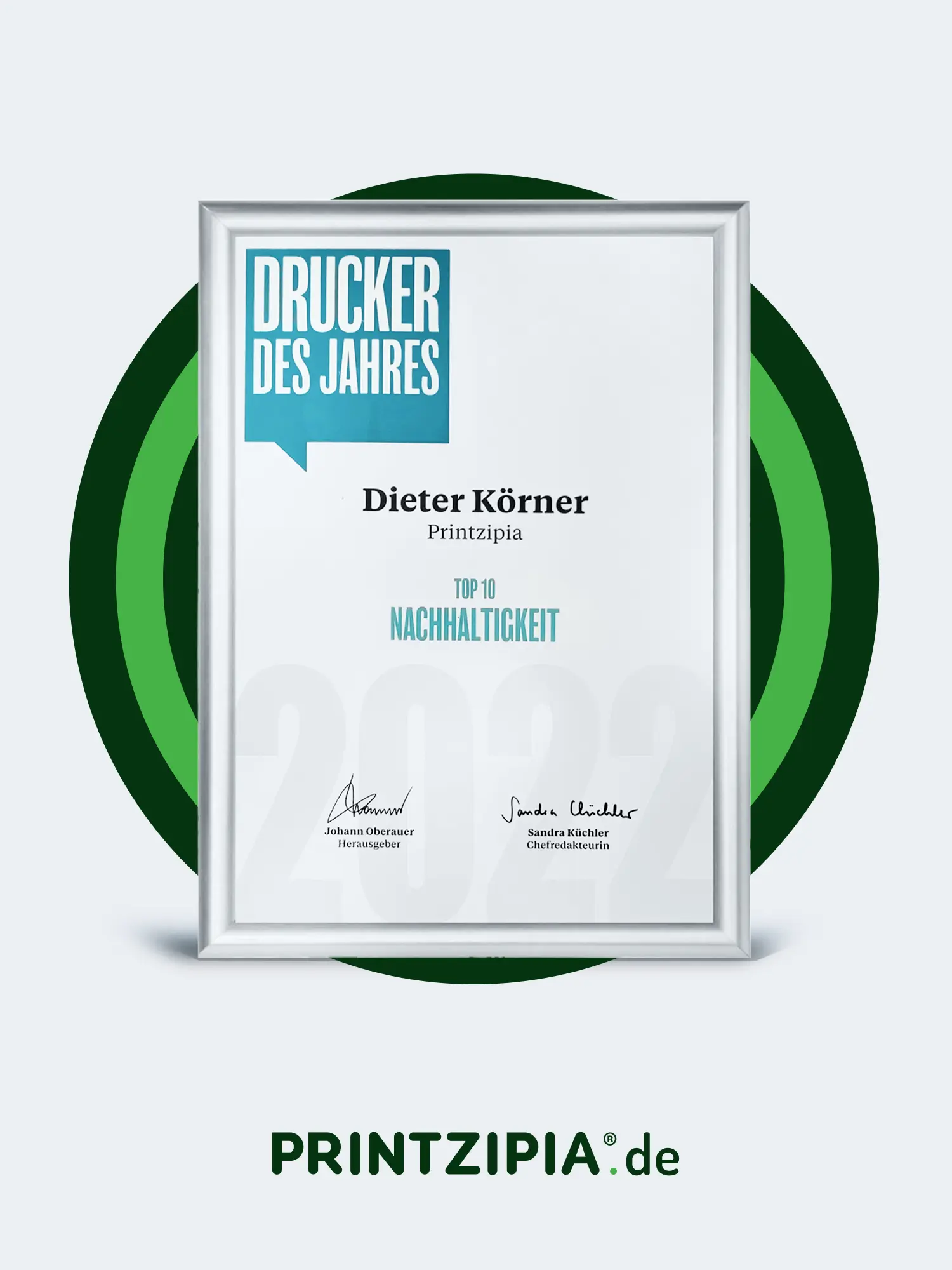 Auszeichnung „Drucker des Jahres 2022 Top 10 Nachhaltigkeit“ für Dieter Körner