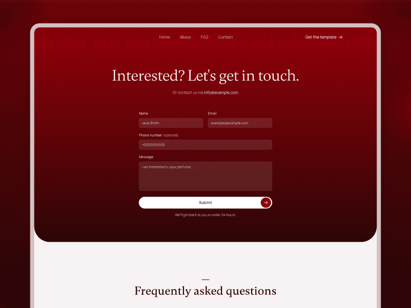 Perfuma perfume website template shown on mobile