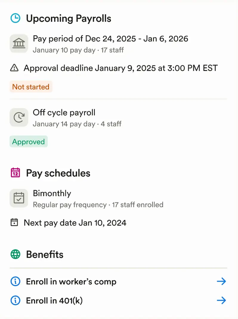 a screenshot from the user interface from playground's payroll software