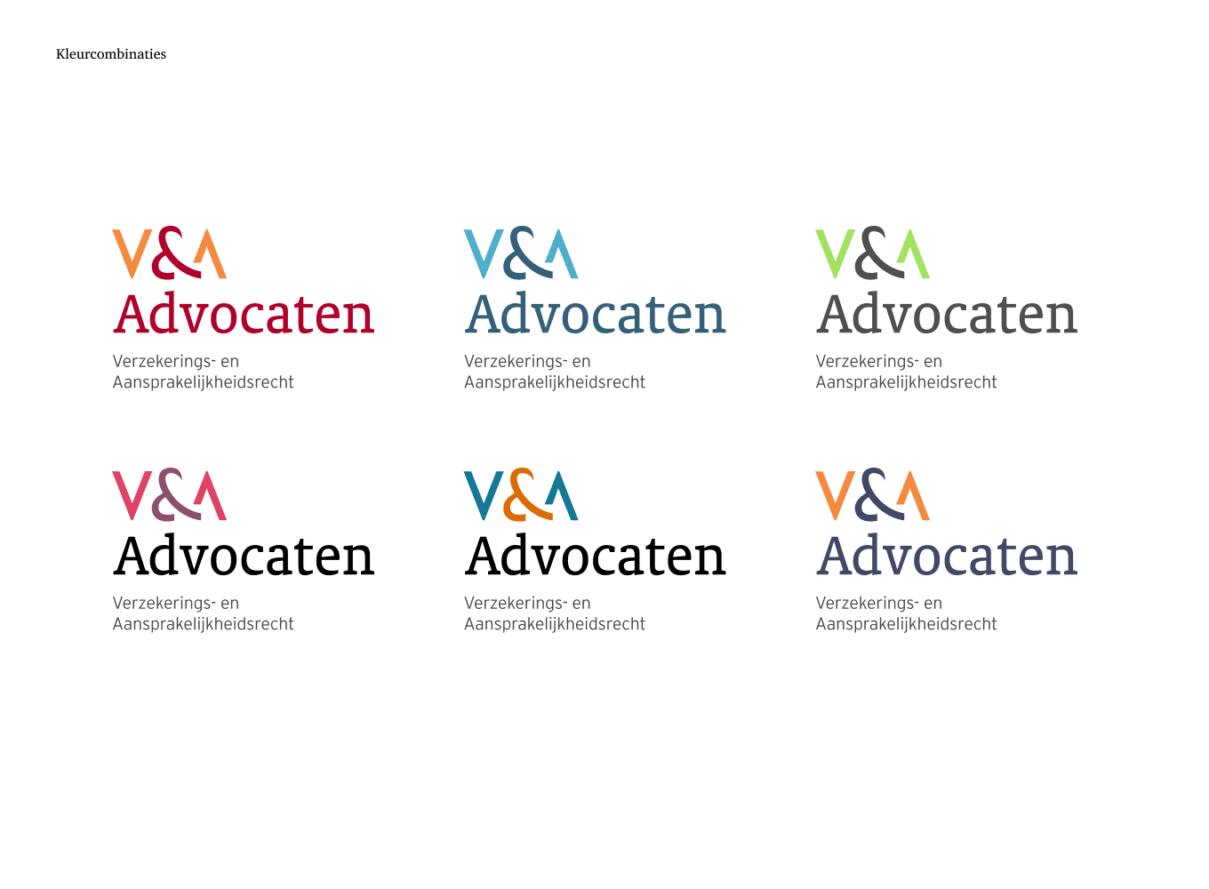Ontwerp Brand Identity en Visuele Identiteit voor V&A Advocaten uit Rotterdam door Nederlands Freelance Brand en UX-UI Designer Michiel Nagtegaal uit Voorburg.
