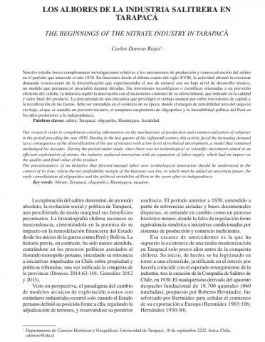 Los albores de la industria salitrera en Tarapacá