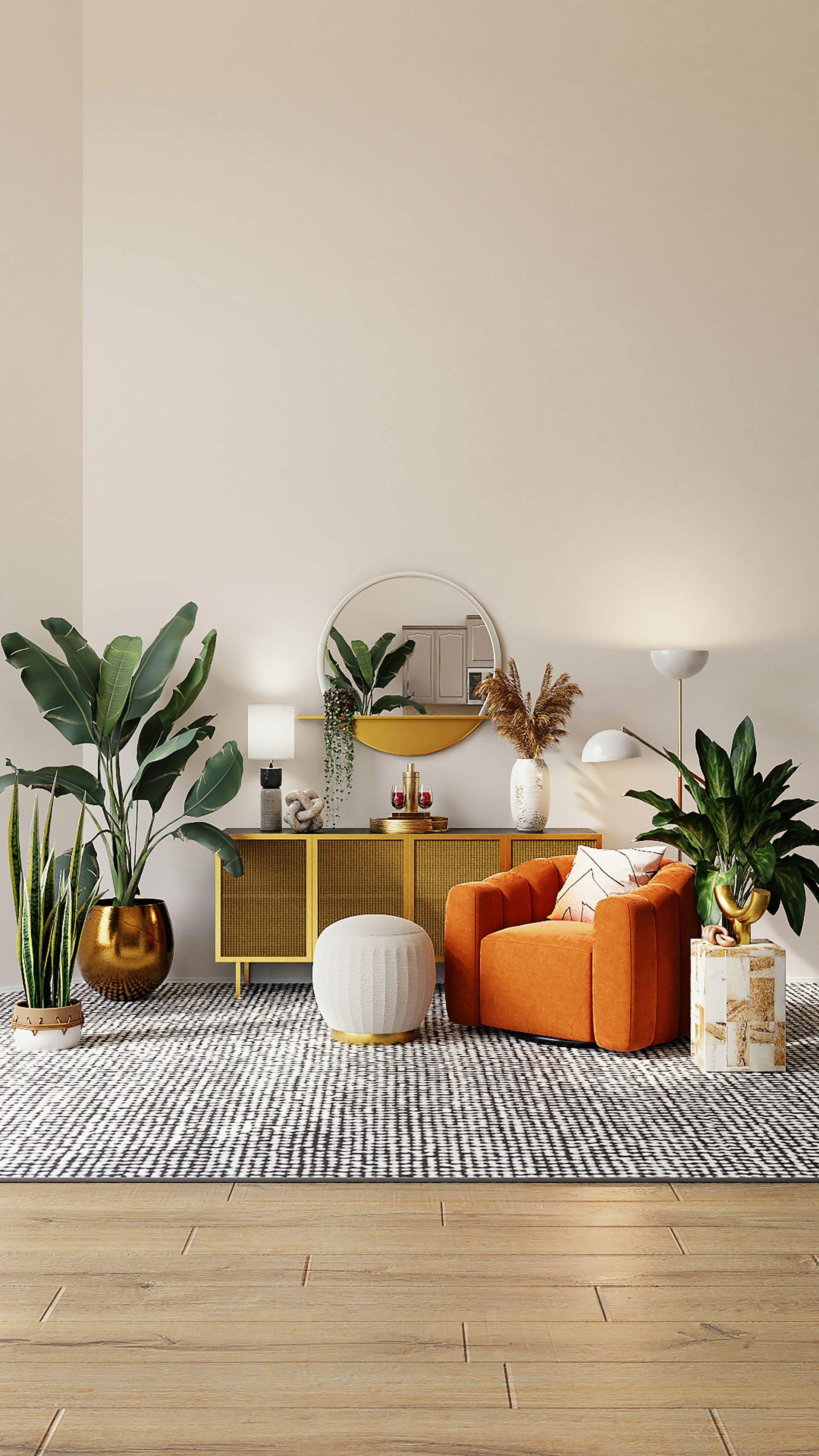 a orange sofa with cozy spot