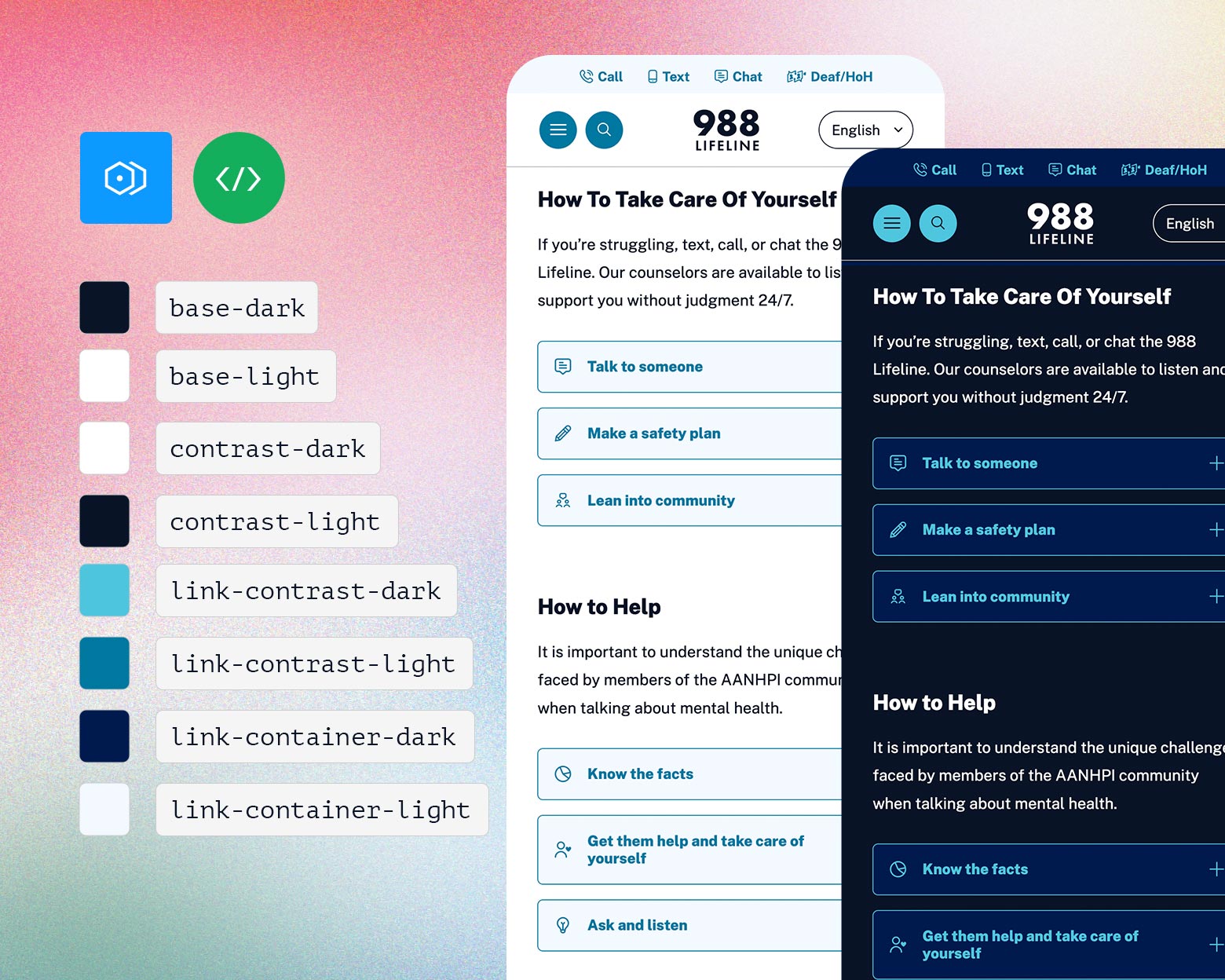 Side by side view of light and dark mode colors.