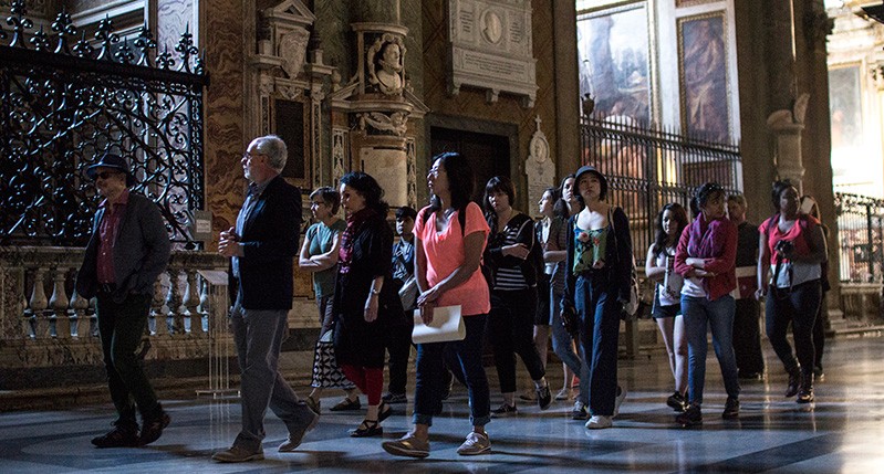 guide and the group at the church