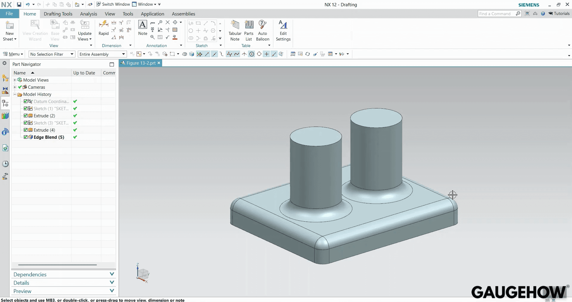 Siemens NX 12 part with two bosses on base
