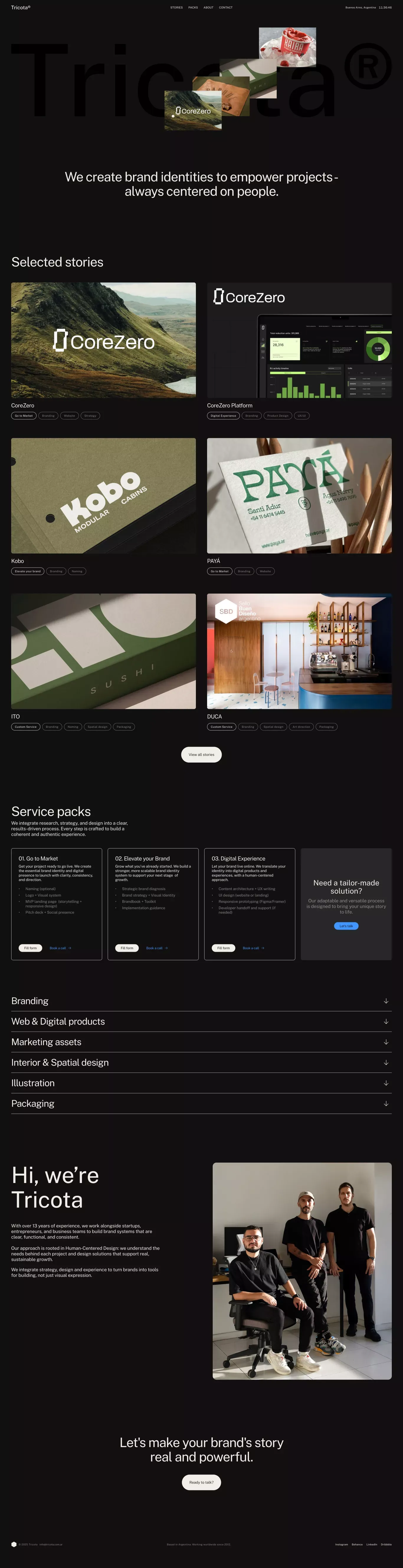 Tricota portfolio page screenshot showcasing Design design