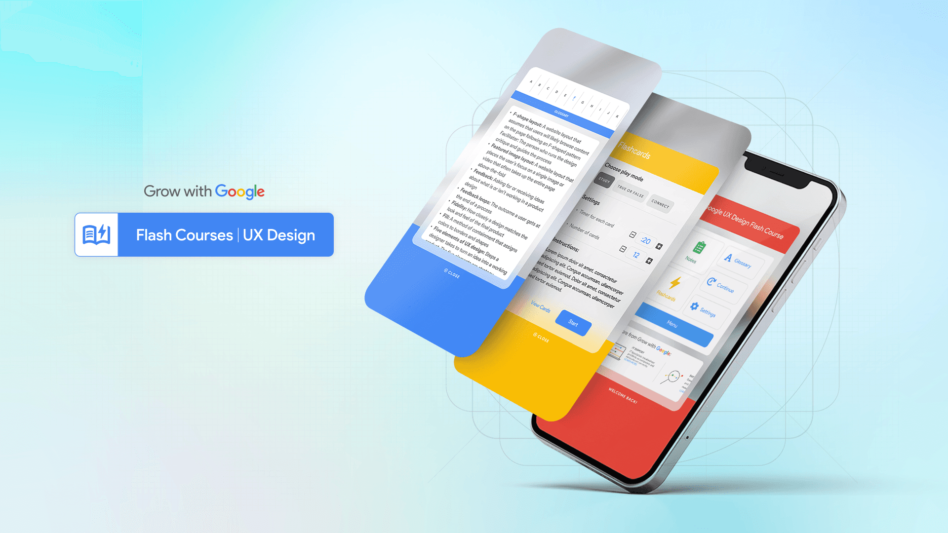 Concept image for "Flash Courses," a mobile-first learning app prototype for Google, redesigning online education for speed and accessibility.