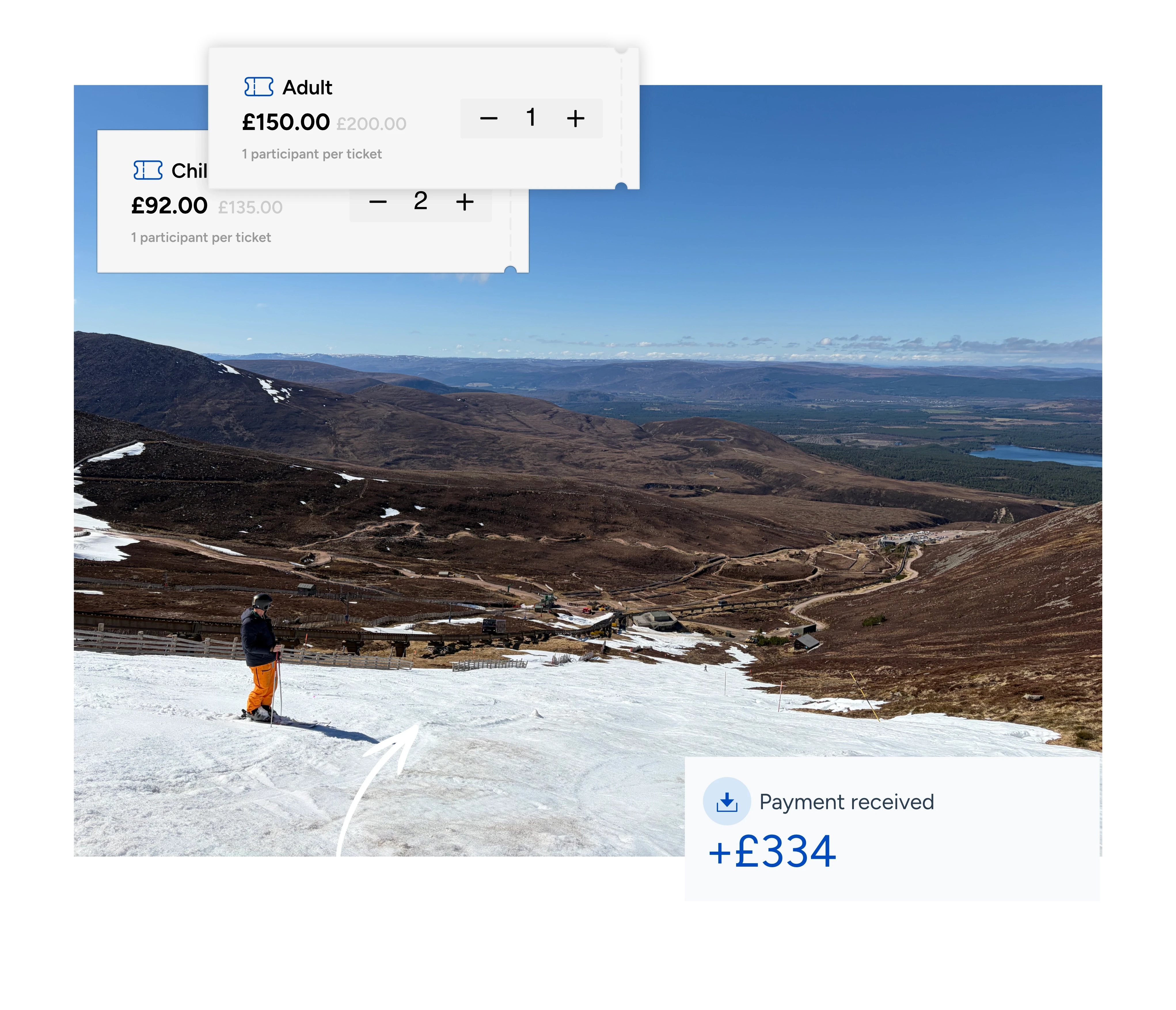 a person stopped on a snowy slope, looking down the valley