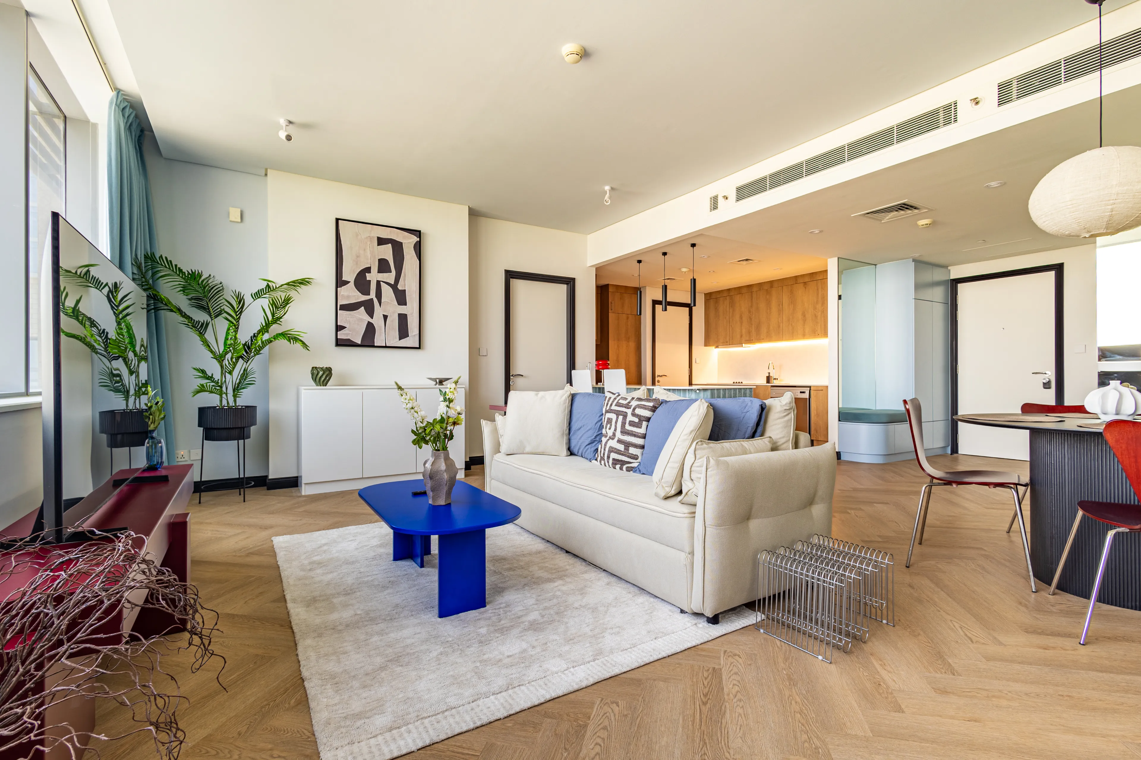 A colourfully designer living room.