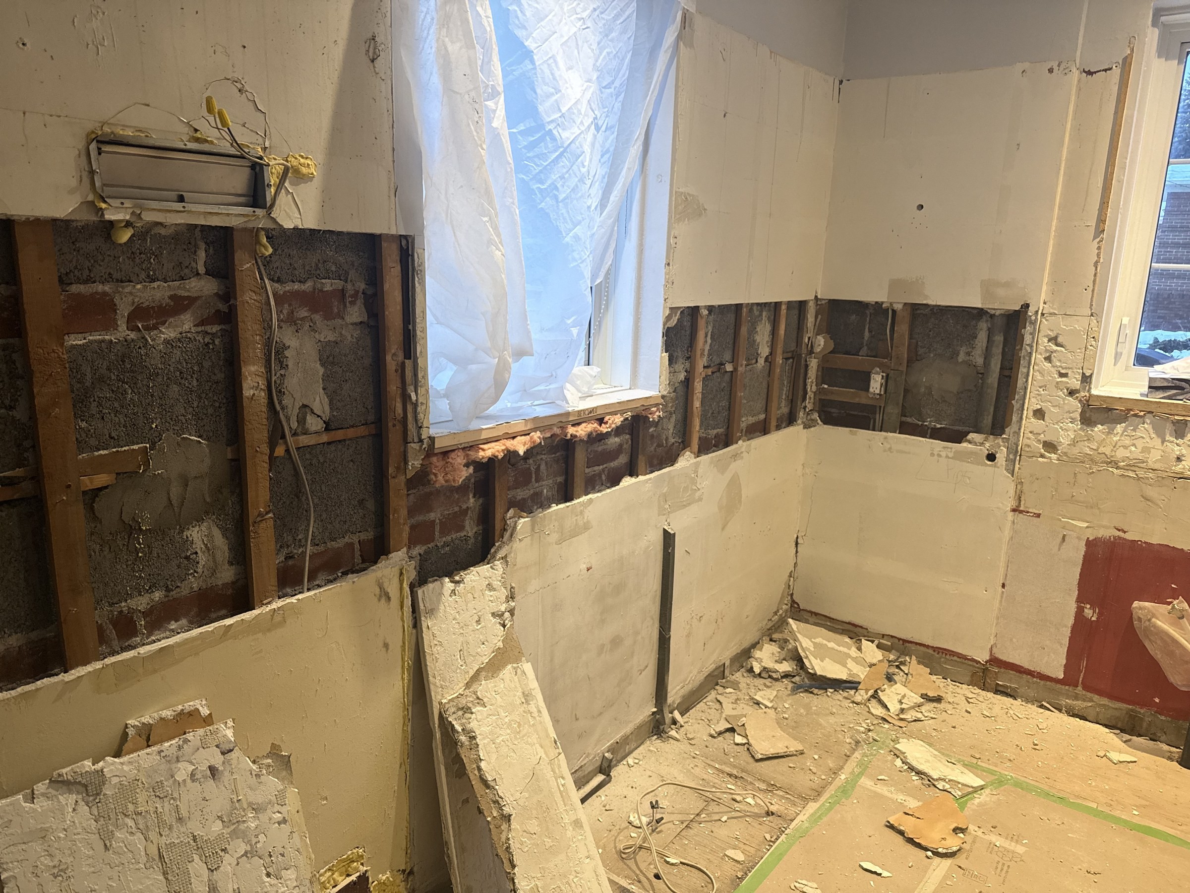 Kitchen gutted to the studs and brick during demolition
