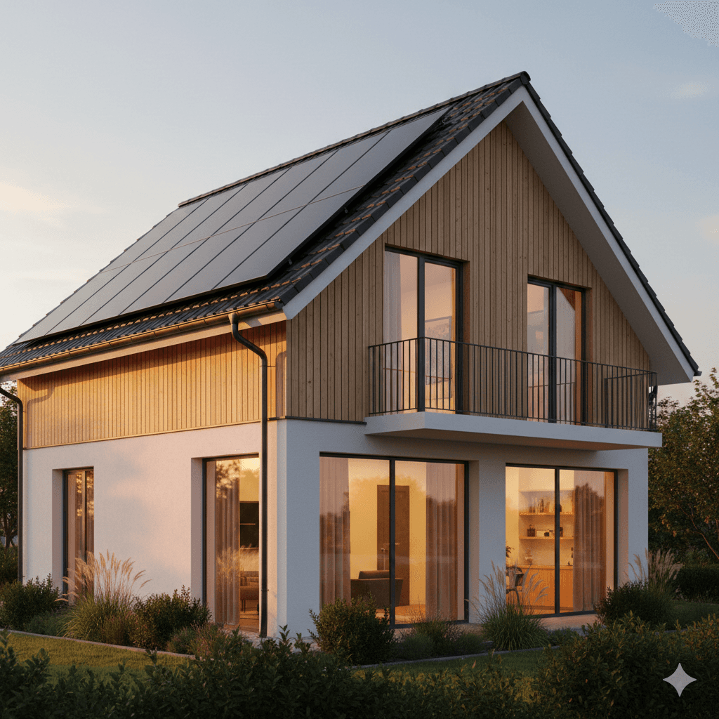 photo d'une maison équipée de panneaux solaires et micro-onduleurs