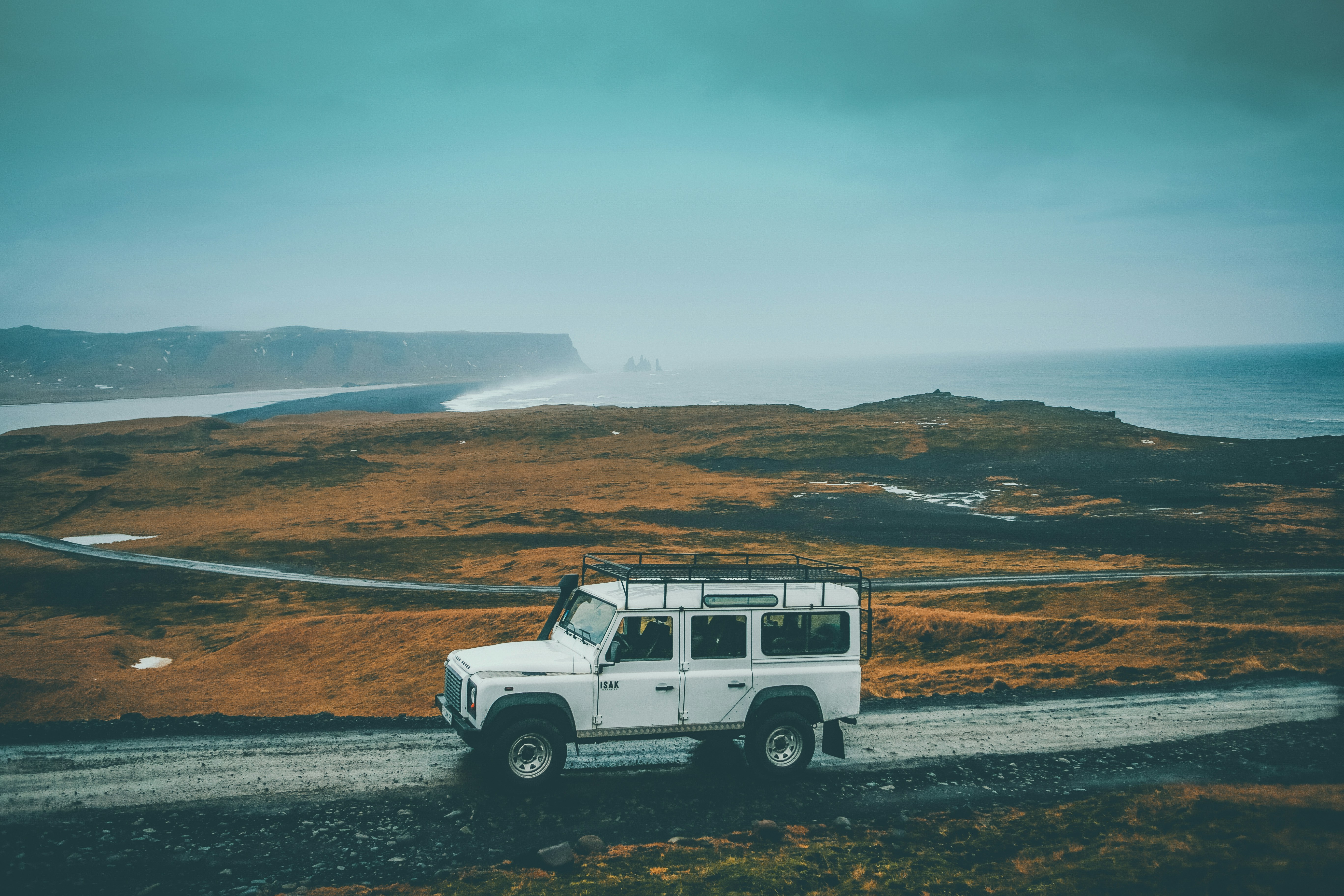 Vehicle driving along Iceland’s South Coast.