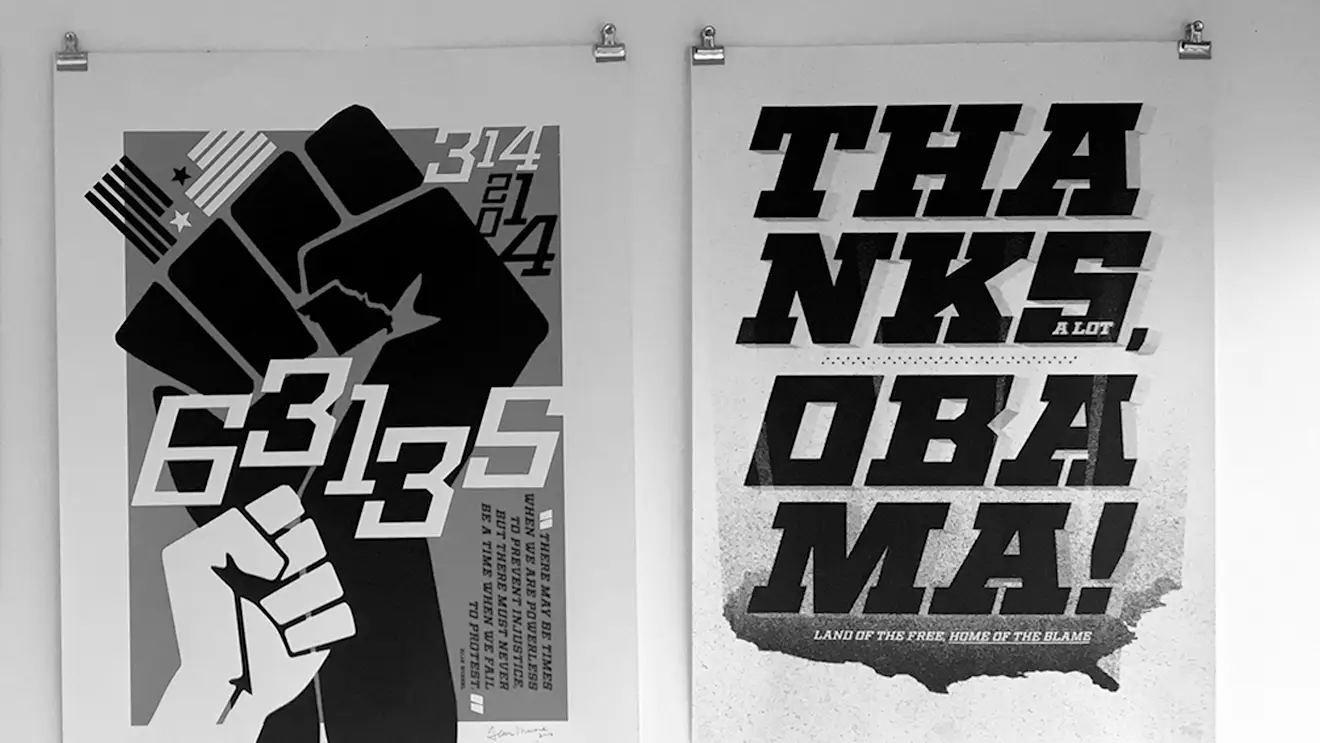two hanging posters