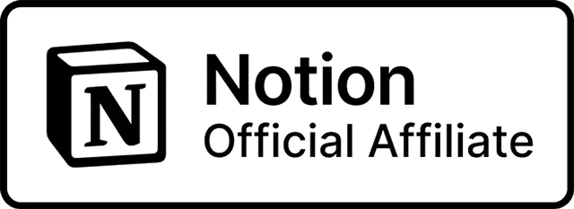 Notion Official Affiliate badge: Black 3D cube with 'N' logo next to 'Notion Official Affiliate' text. Lucas Ostrowski uses Notion for no-code automation and project management in his expertise workflow.