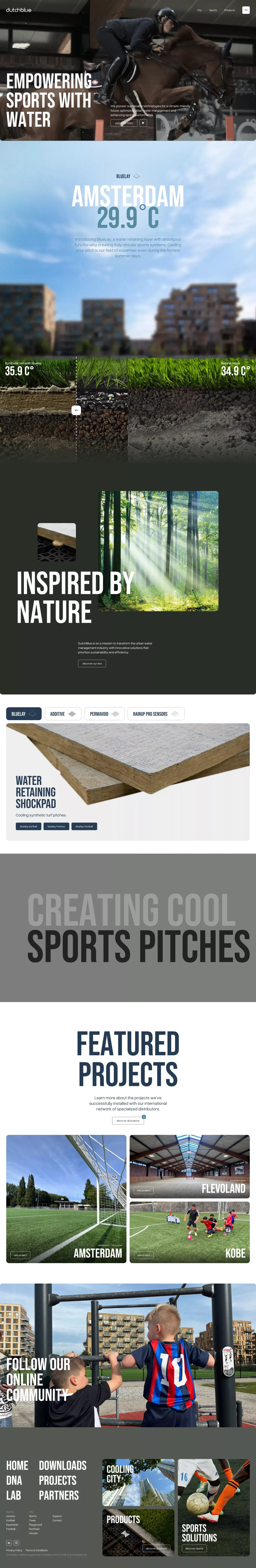 Innovative Water Management Solutions landing page screenshot showcasing Nature and Sport design