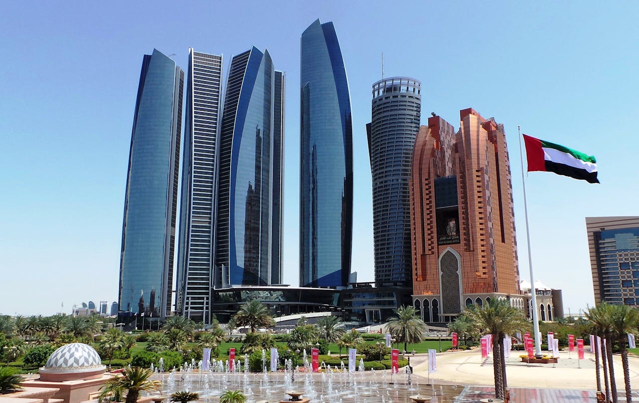 UAE skyline in Abu Dhabi representing business environment and banking setup context