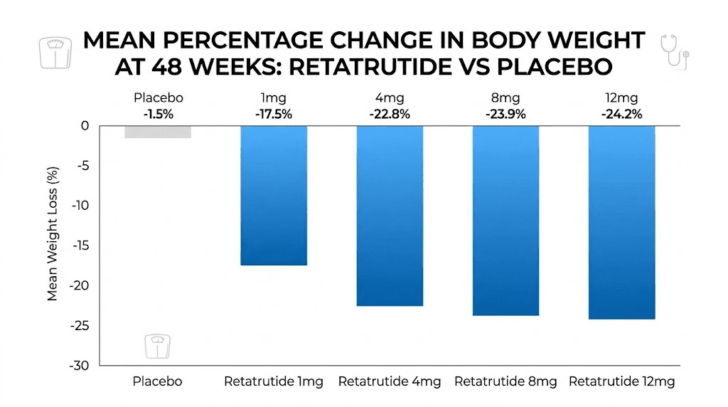 Retatrutide clinical trial weight loss results by dose comparison chart