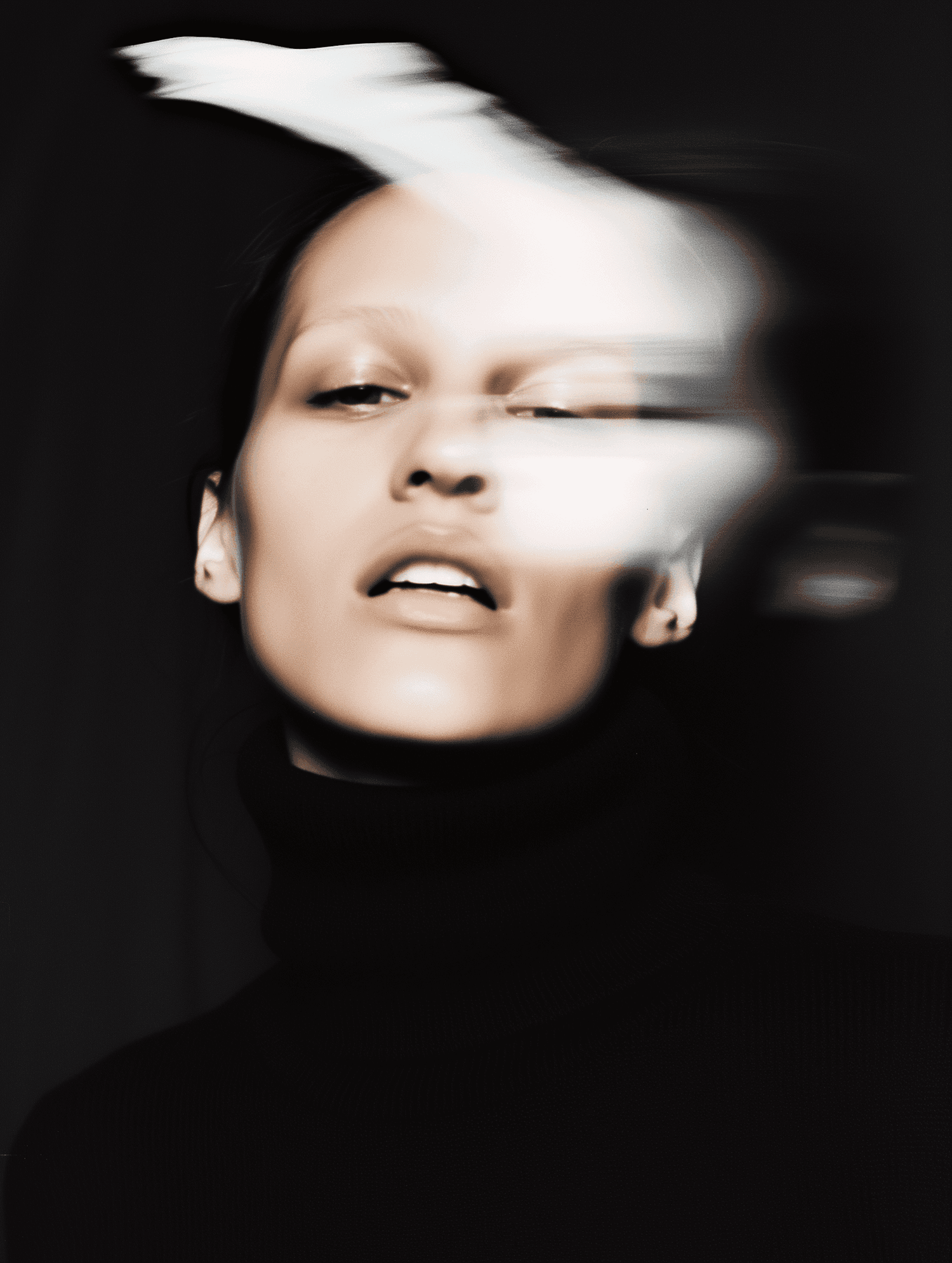 Close portrait of a woman with blurred motion