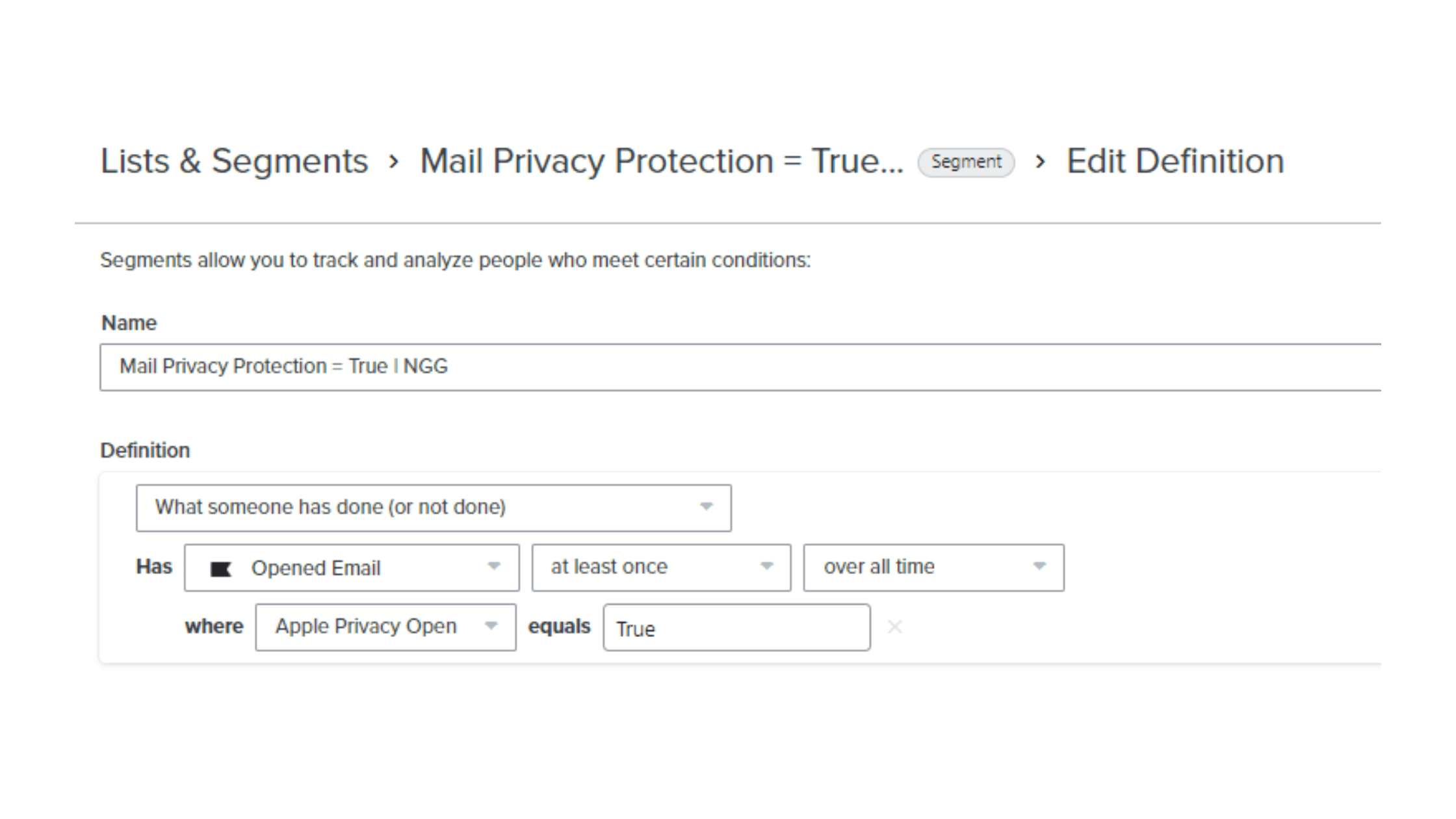 Segment Klaviyo des contacts concernés par la protection de la confidentialité d’Apple Mail