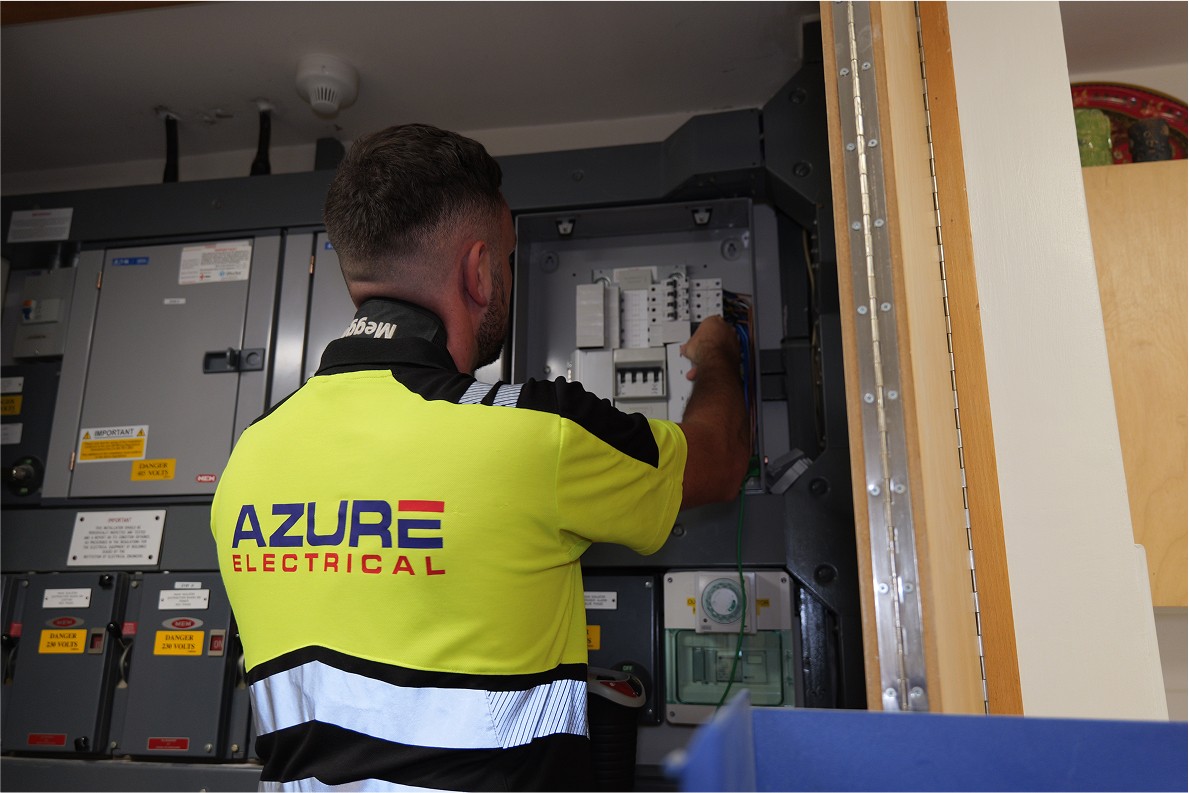 Dean from Azure Electrical Ltd performing a PAT Test and circuit check for a school in London.