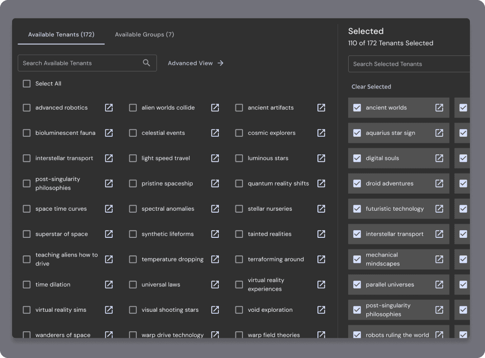 A section of Tenant Lists screen shot