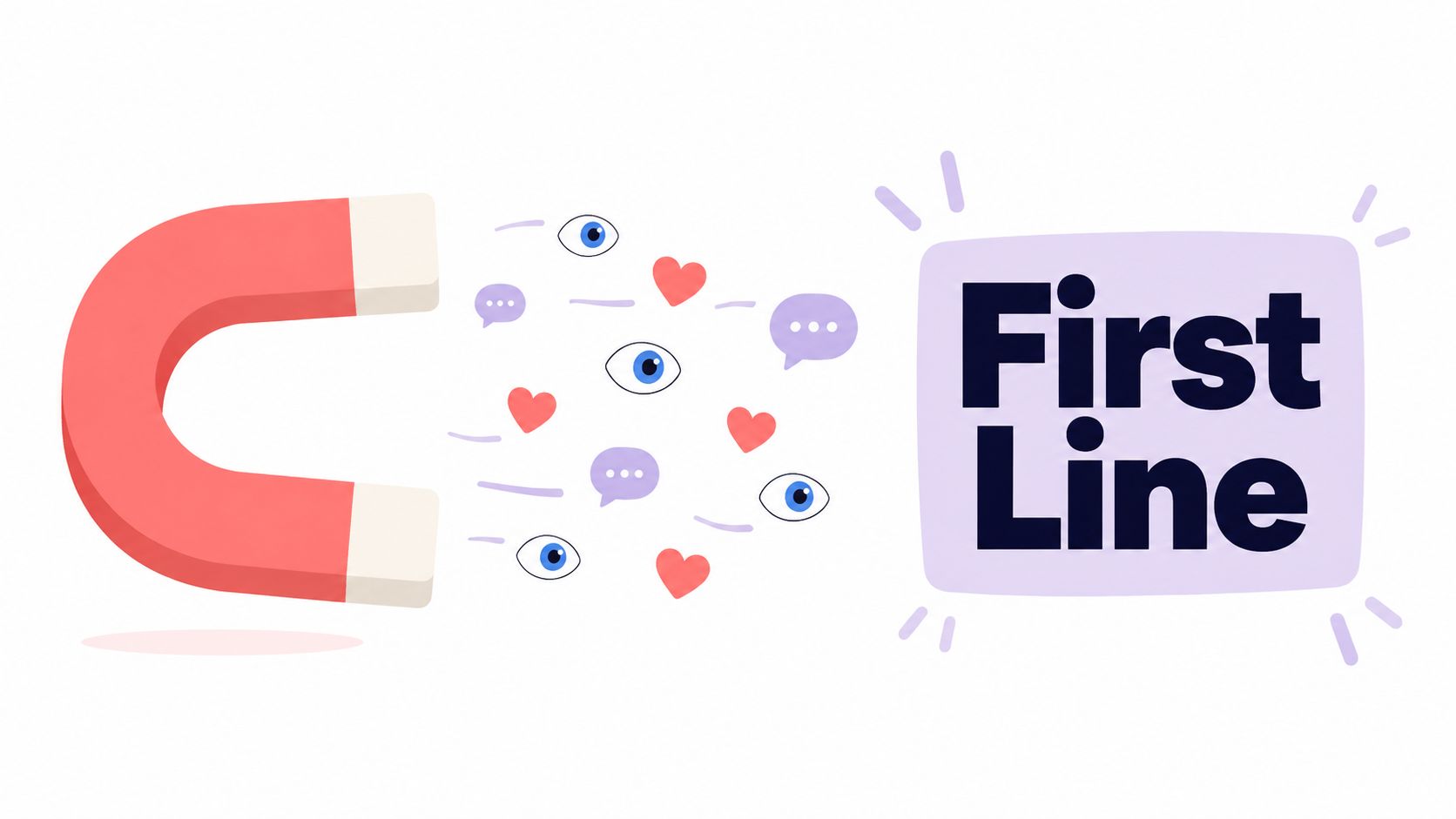 A digital illustration showing a red magnet pulling social media icons towards a First Line sign.