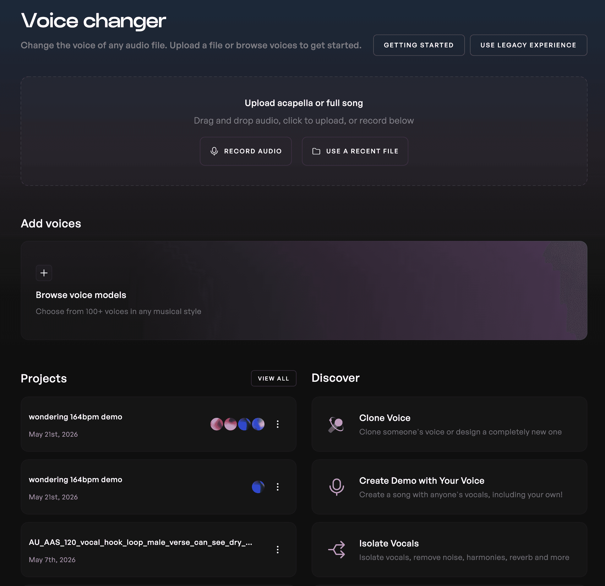 Kits AI conversion page with the male alternative rock voice selected