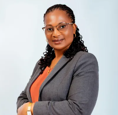 African businesswoman in glasses and a suit