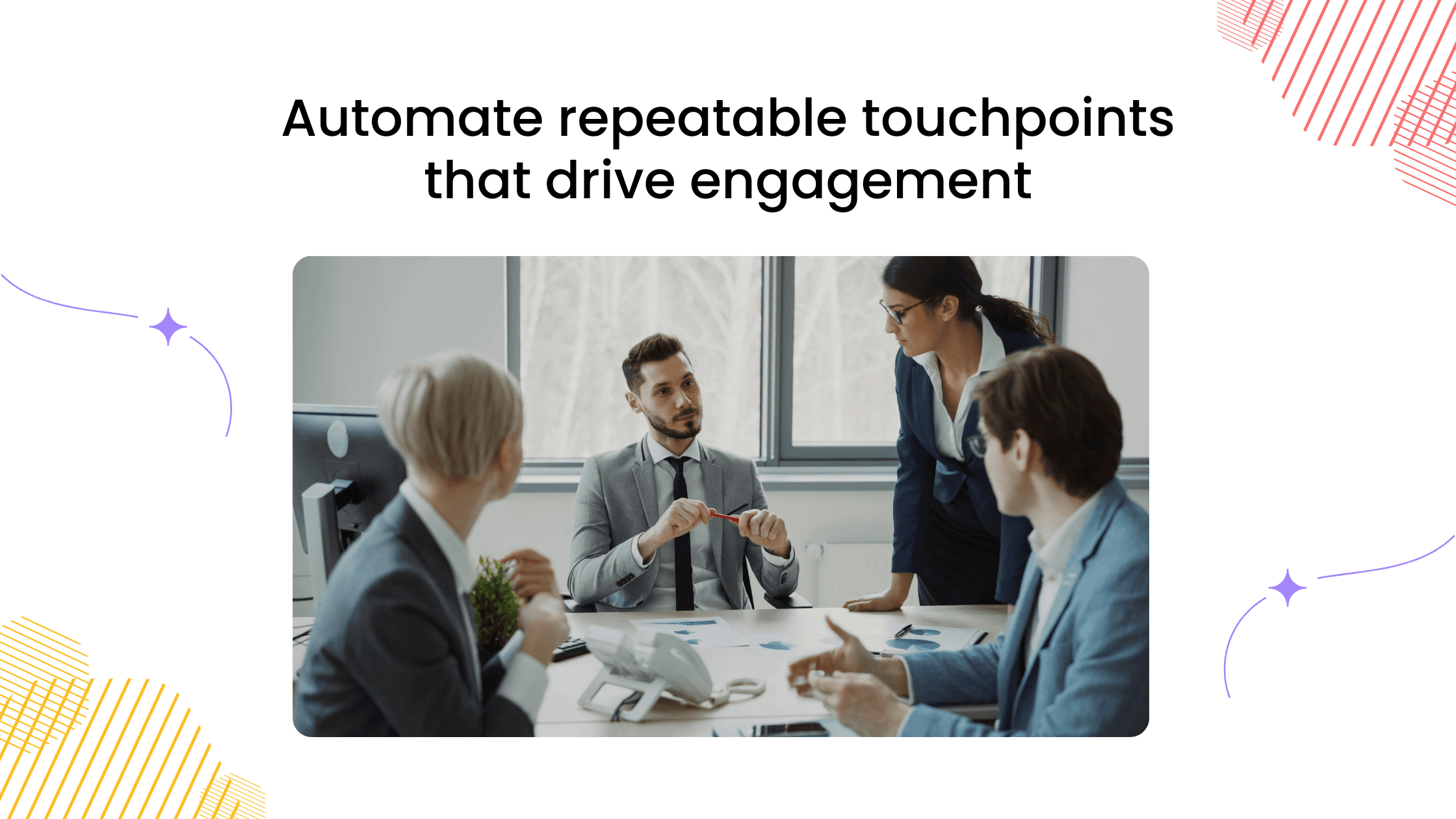 Coaching team in a meeting discussing automated touchpoints that improve engagement and client participation