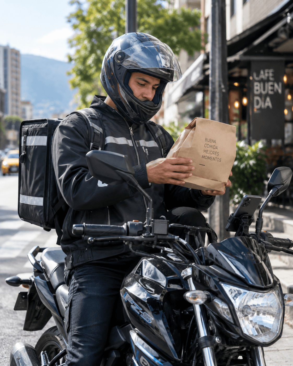 Domiciliario trabajando en moto